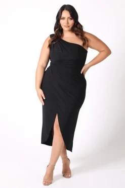 Hayden One Shoulder Midi Dress - Black
