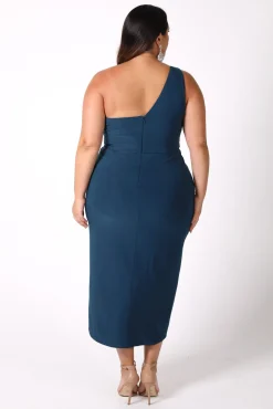 Hayden One Shoulder Midi Dress - Deep Teal