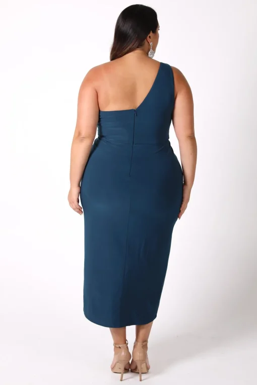 Hayden One Shoulder Midi Dress - Deep Teal