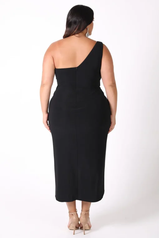Hayden One Shoulder Midi Dress - Black