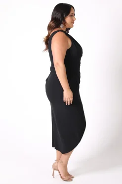 Hayden One Shoulder Midi Dress - Black