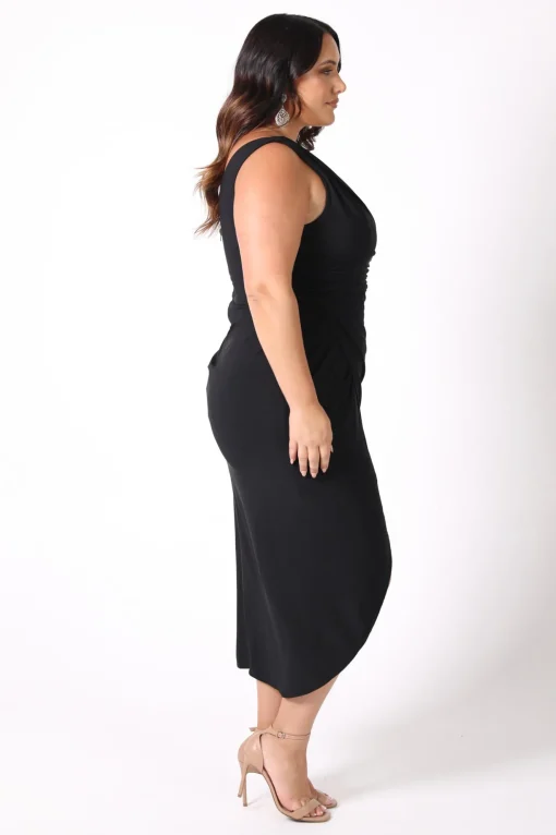 Hayden One Shoulder Midi Dress - Black