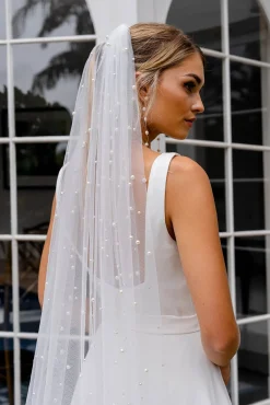 INES Pearl Embellished Long Wedding Veil