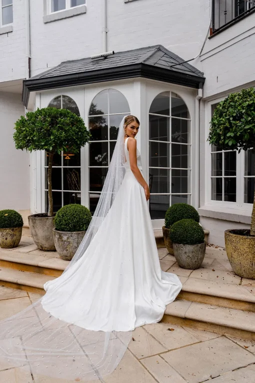 INES Pearl Embellished Long Wedding Veil