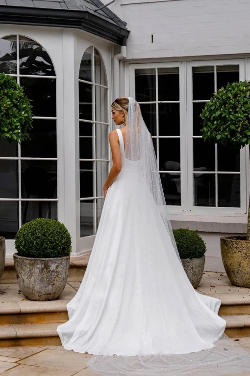 INES Pearl Embellished Long Wedding Veil