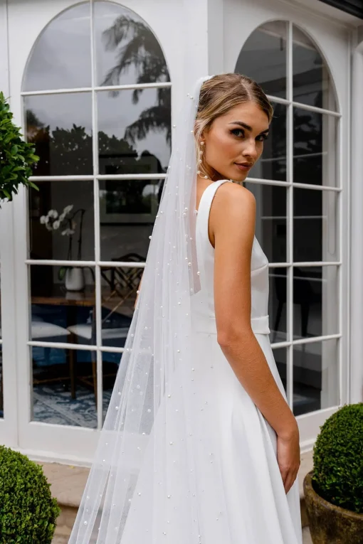 INES Pearl Embellished Long Wedding Veil