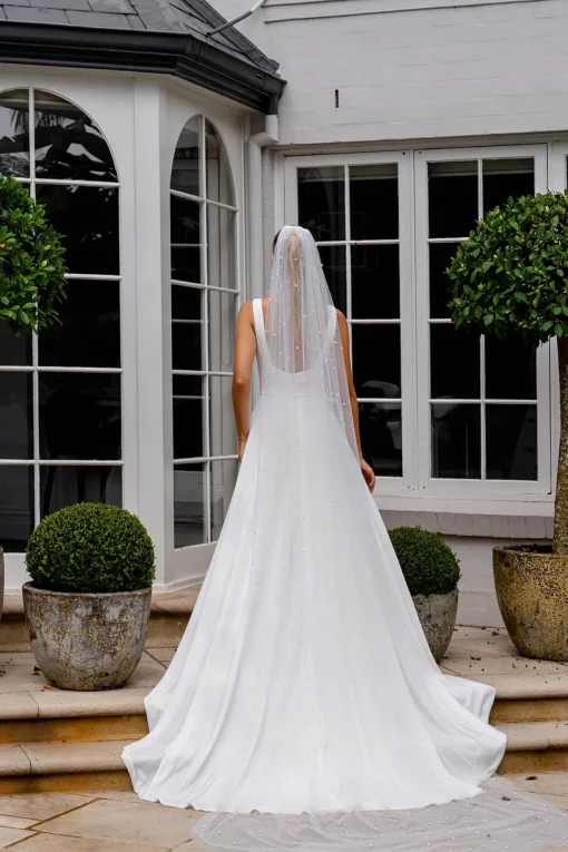 INES Pearl Embellished Long Wedding Veil