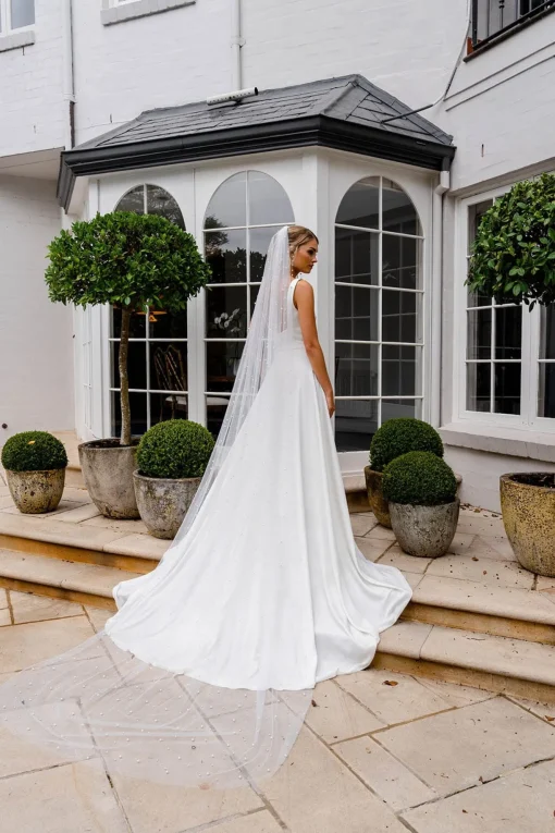 INES Pearl Embellished Long Wedding Veil