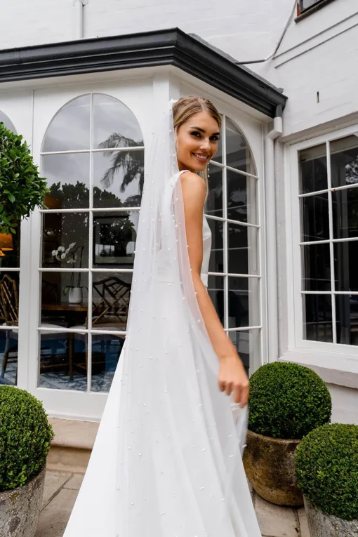 INES Pearl Embellished Long Wedding Veil