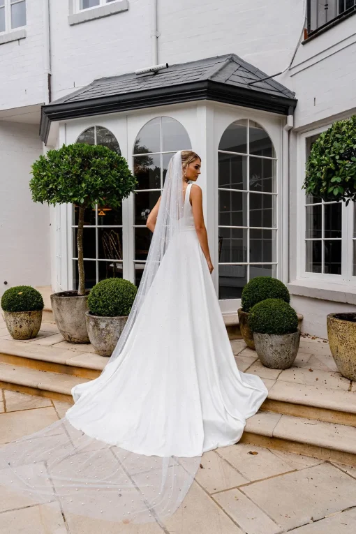 INES Pearl Embellished Long Wedding Veil