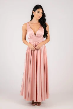 ISABEL A-Line Satin Maxi Dress - Pink
