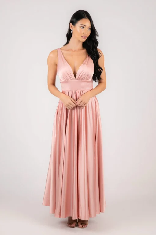 ISABEL A-Line Satin Maxi Dress - Pink