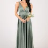 ISABEL A-Line Satin Maxi Dress - Sage Green