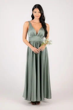 ISABEL A-Line Satin Maxi Dress - Sage Green