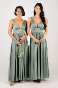 ISABEL A-Line Satin Maxi Dress - Sage Green
