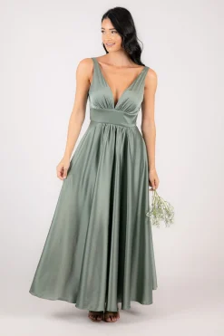 ISABEL A-Line Satin Maxi Dress - Sage Green