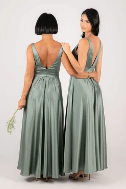 ISABEL A-Line Satin Maxi Dress - Sage Green