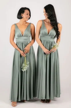 ISABEL A-Line Satin Maxi Dress - Sage Green