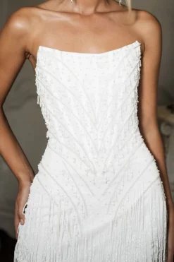 Izabel Beaded Fringe Strapless Mini Dress - White