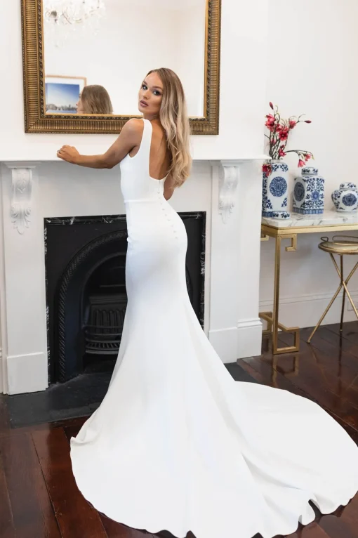 JORDYN Square Neck Crepe Gown - Ivory