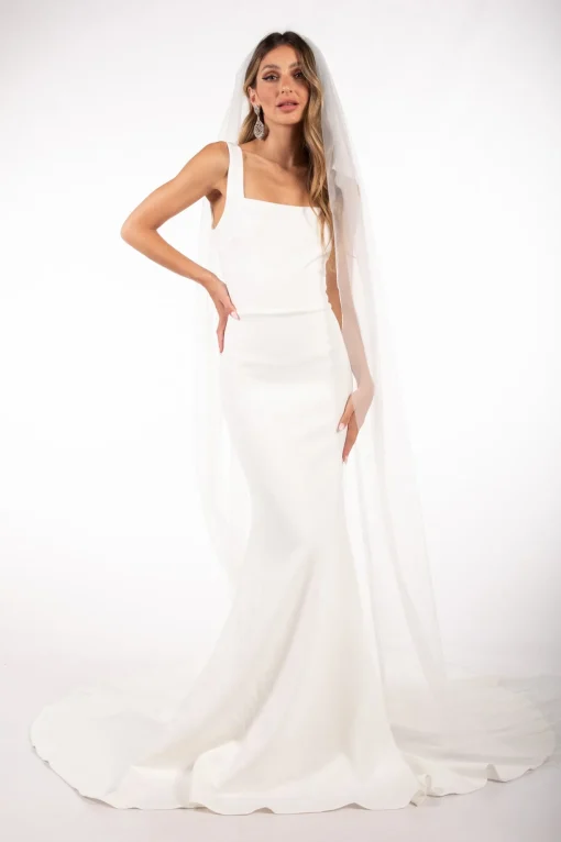 JORDYN Square Neck Crepe Gown - Ivory