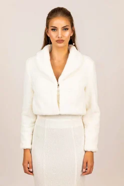 Julieta Faux Fur Collar Jacket - White