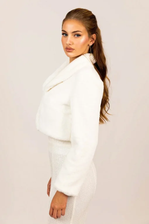Julieta Faux Fur Collar Jacket - White