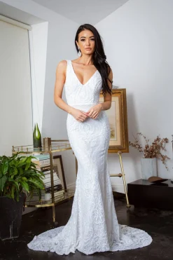 Kalani Pattern Sequin Gown - White/White
