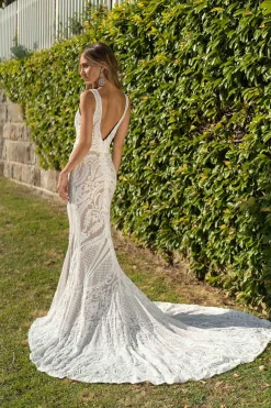 Kalani Pattern Sequin Gown - White/Nude