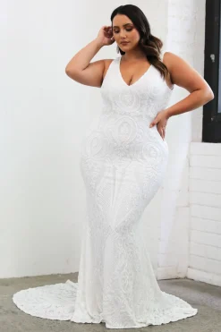 Kalani Pattern Sequin Gown - White/White