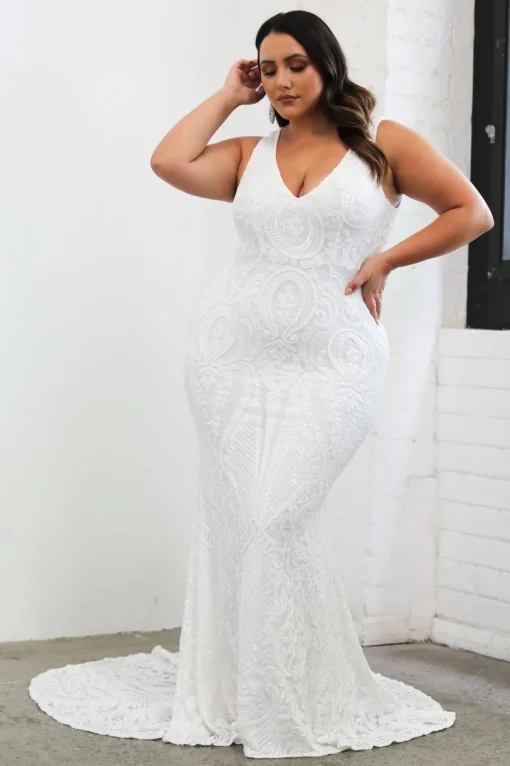 Kalani Pattern Sequin Gown - White/White