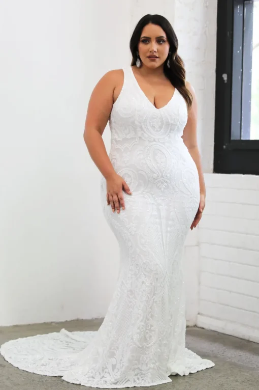 Kalani Pattern Sequin Gown - White/White