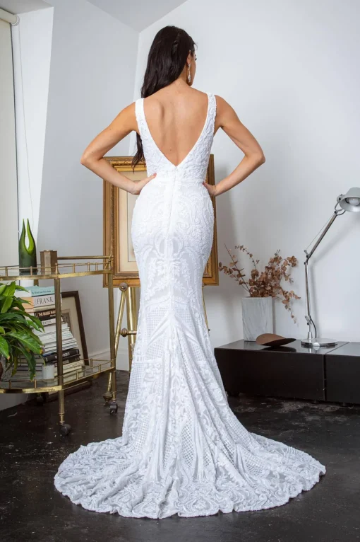 Kalani Pattern Sequin Gown - White/White