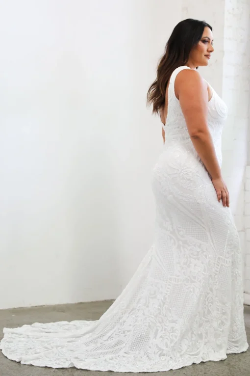 Kalani Pattern Sequin Gown - White/White