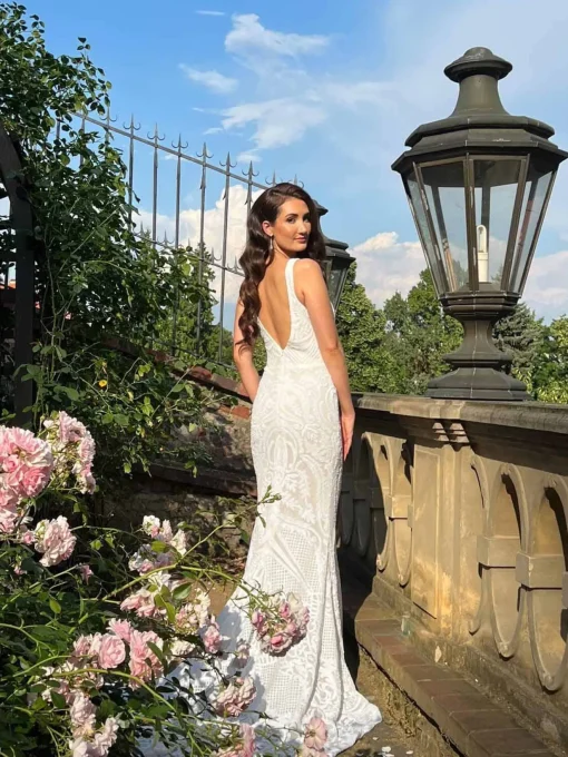 Kalani Pattern Sequin Gown - White/White