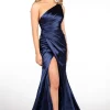 Kendra One Shoulder Satin Gown - Navy
