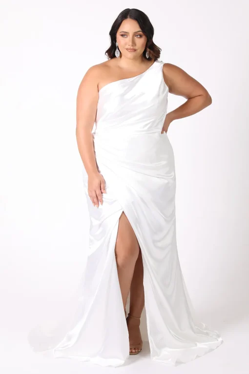 Kendra One Shoulder Satin Gown - Ivory