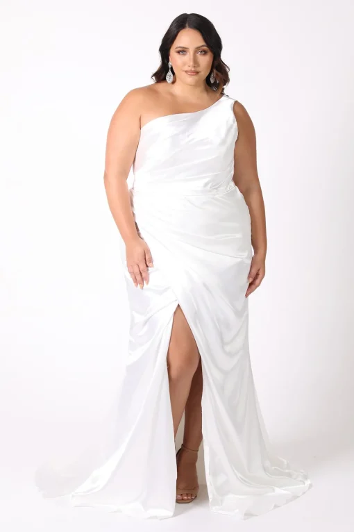Kendra One Shoulder Satin Gown - Ivory