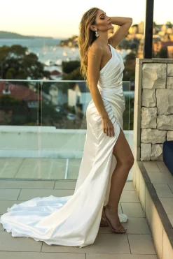 Kendra One Shoulder Satin Gown - Ivory