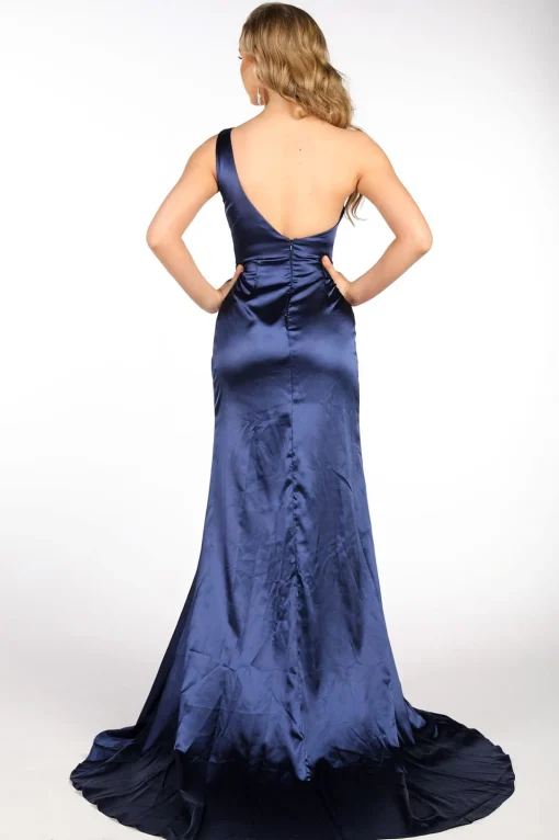 Kendra One Shoulder Satin Gown - Navy