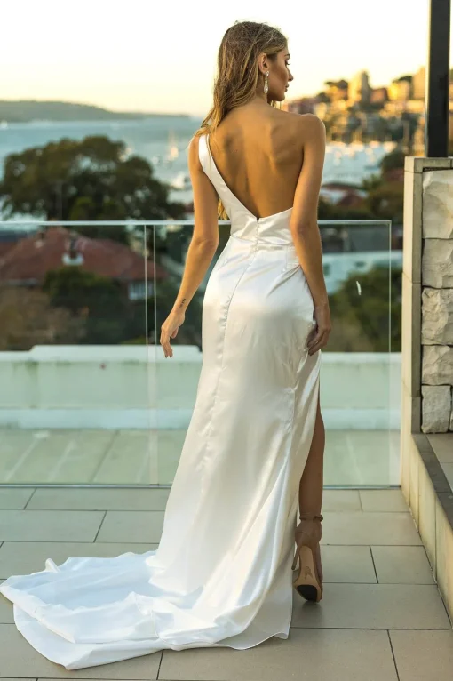 Kendra One Shoulder Satin Gown - Ivory