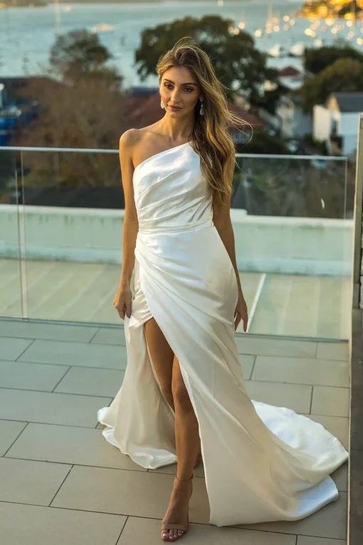 Kendra One Shoulder Satin Gown - Ivory