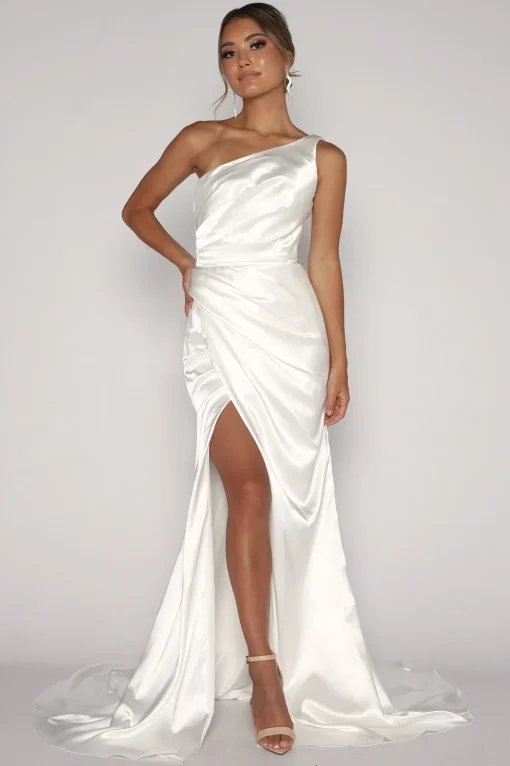 Kendra One Shoulder Satin Gown - Ivory
