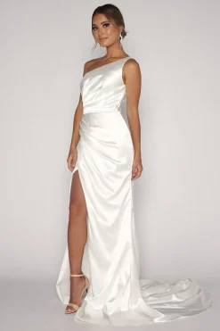 Kendra One Shoulder Satin Gown - Ivory