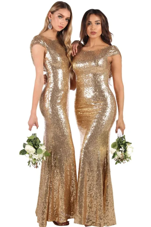 Kira Cowl Back Sequin Maxi Dress - Gold