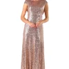 Kira Cowl Back Sequin Maxi Dress - Rose Gold