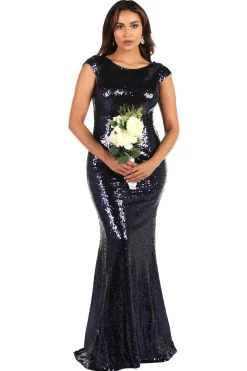 Kira Cowl Back Sequin Maxi Dress - Navy