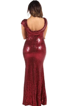Kira Cowl Back Sequin Maxi Dress - Wine