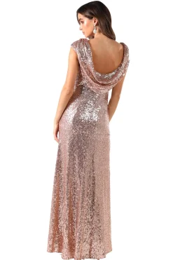 Kira Cowl Back Sequin Maxi Dress - Rose Gold