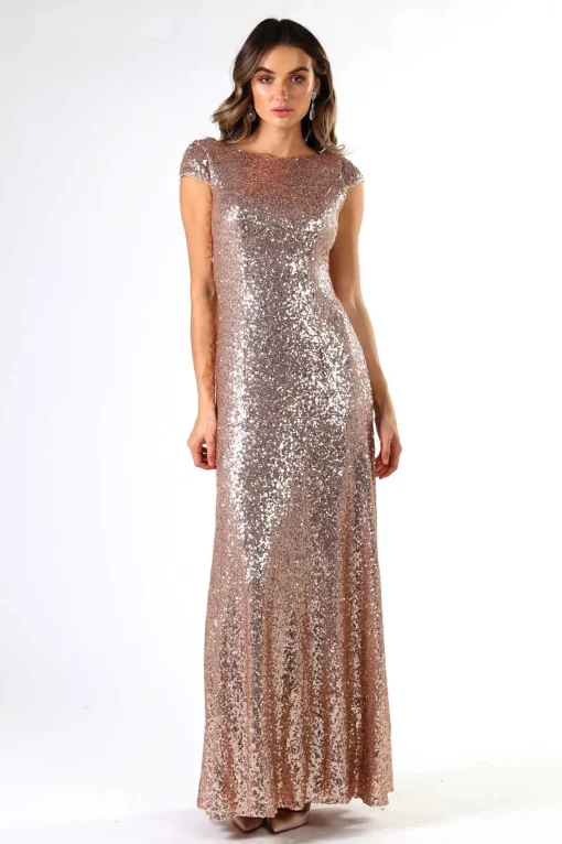 Kira Cowl Back Sequin Maxi Dress - Rose Gold
